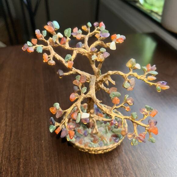 Vintage select imports brass chakra crystal stone tree bonsai - Picture 2 of 10